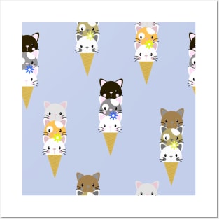 Cute Ice Cream Cats Kids Pattern Seamless Posters and Art